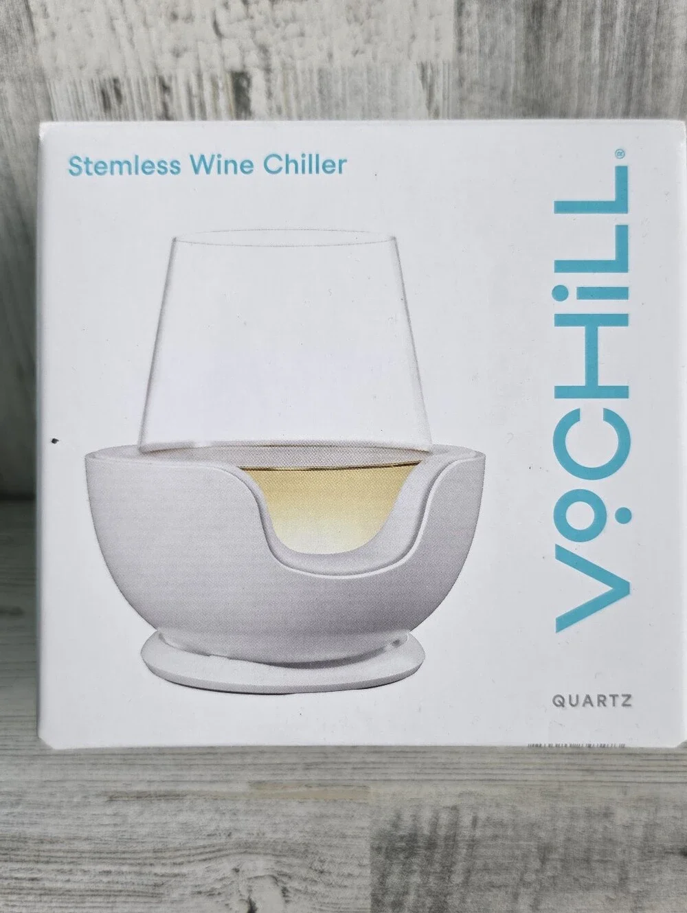 NEW VoChill Stemless Wine Chiller Quartz + Selects Universal Wine Glass NIB